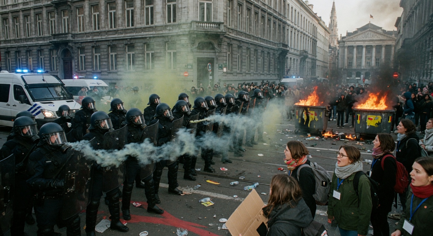 Brussels Students and Teachers Clash With Police Over Education Cuts